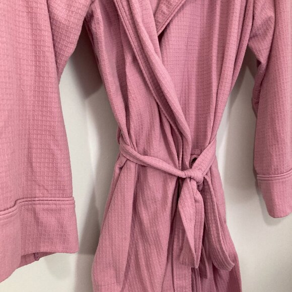 DKNY Women L Pink Cotton Blend Tie Waist Robe Spa Shower Soft Knit - Picture 3 of 11